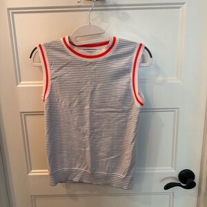 J. Crew White and Blue Striped Top with Orange Trim